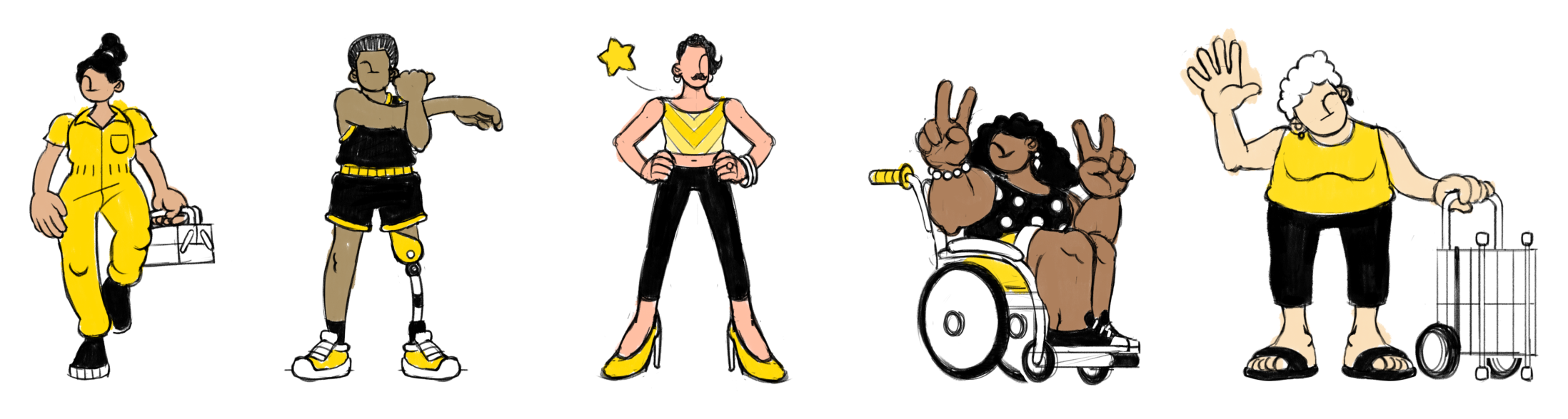Character studies representing people with disabilities and older clients